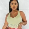 Vendor-unknown Tarina Sage Green V-Neckline Ribbed Top