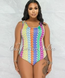 Vendor-unknown Luanda White Multi-Color'FASHION' Body-Con Bodysuit