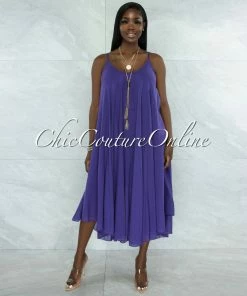 Vendor-unknown Normandie Purple Wide Flutter Maxi Dress JUST IN