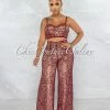 Vendor-unknown Tanith Burgundy Sequins Nude Illusion Fishnet Top & Set