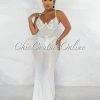 Chic Couture Online Narmada White Mesh Sheer Rhinestones Maxi Dress