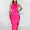 Chic Couture Online Rommey Fuchsia Crop Top & Tassels Pencil Maxi Skirt Set JUST IN