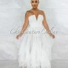 Vendor-unknown Odalys Off-White Strapless Tulle Ruffle Bodysuit Dress JUST IN
