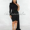 Vendor-unknown Cameo Black Single Sleeve Long Strap Accent Dress