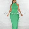 Chic Couture Online Rommey Green Crop Top & Tassels Pencil Maxi Skirt Set