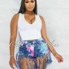 Vendor-unknown Dolly Blue Tie-Dye Distressed Fringe Denim Shorts