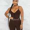 Vendor-unknown Jerram Brown Ribbed Front Zipper Romper JUST IN