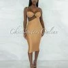 Vendor-unknown JUST IN LaRue Camel Rhinestones Bust Shimmer Midi Dress