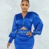 Vendor-unknown Salvadora Royal Blue Satin Cut-Out Ruched Dress