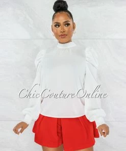 Vendor-unknown Bekka Off-White Puffy Statement Sleeves Top JUST IN