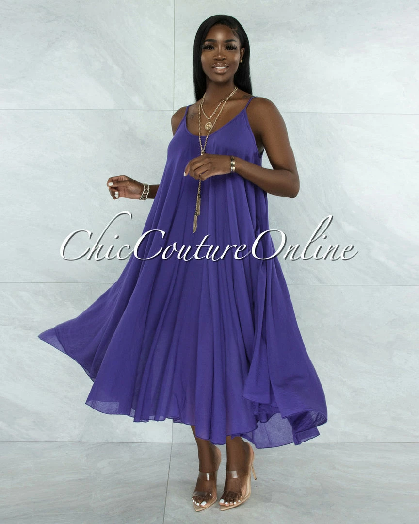 Vendor-unknown Normandie Purple Wide Flutter Maxi Dress JUST IN