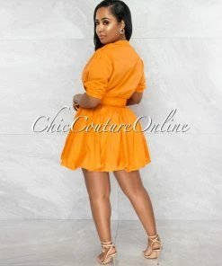 Vendor-unknown Breanna Orange Gold Buckle Bubble Dress JUST IN