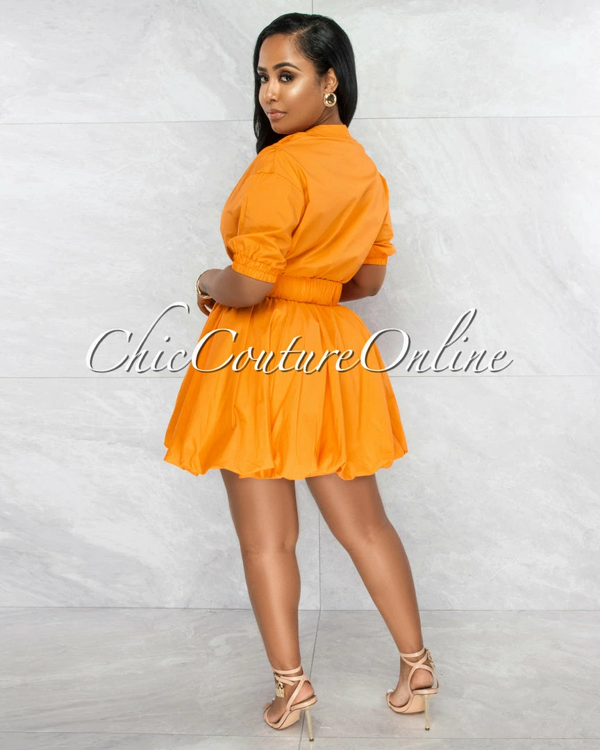 Vendor-unknown Breanna Orange Gold Buckle Bubble Dress JUST IN
