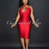 Vendor-unknown Samala Red Ruched Bodice Midi Halter Dress JUST IN