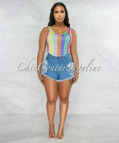 Vendor-unknown JUST IN Chassy Medium Denim Distressed Mini Shorts