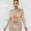 Vendor-unknown JUST IN Lavinia Nude Iridescent Rhinestone Cut Out Dress