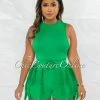 Chic Couture Online Granier Kelly Green Bodysuit & Fringe Shorts Set