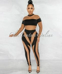 Vendor-unknown Donald Black Mocha Sheer Mesh Jumpsuit