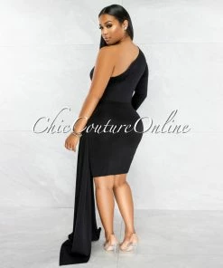 Vendor-unknown Cameo Black Single Sleeve Long Strap Accent Dress