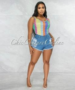 Vendor-unknown JUST IN Chassy Medium Denim Distressed Mini Shorts