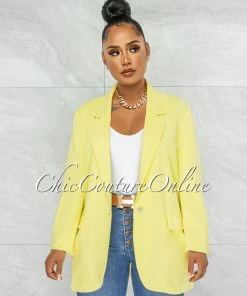 Vendor-unknown JUST IN Eneas Yellow Boyfriend Blazer & Wide Pants Set