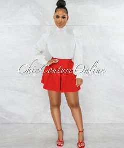 Vendor-unknown JUST IN Rolando Red Self-Tie Waist Pleated Shorts