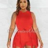 Chic Couture Online Granier Red Bodysuit & Fringe Shorts Set JUST IN