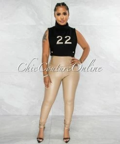 Vendor-unknown JUST IN Sandra Black #22 Turtle Neck Open Sides Crop Top