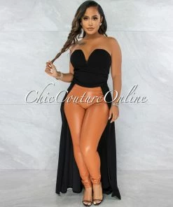 Vendor-unknown Janis Black Dramatic High-Low Strapless Top JUST IN