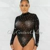 Chic Couture Online Moore Black Silver Mesh Rhinestones Bodysuit JUST IN