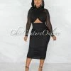 Chic Couture Online JUST IN Gerlie Black Crossed Bust Mesh Ruched Midi Dress