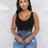 Vendor-unknown JUST IN Adelynn Black Ribbed Crop V-Neck Top