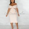 Chic Couture Online JUST IN Tenshi Blush Ruched Bodice Key-Hole Midi Dress