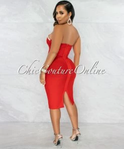 Vendor-unknown Miette Red Rhinestones Rhinestones Bandage Dress