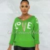 Vendor-unknown Lovely Green Gold White Graphic Knit Sweater JUST IN