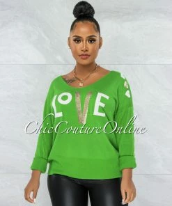 Vendor-unknown Lovely Green Gold White Graphic Knit Sweater JUST IN