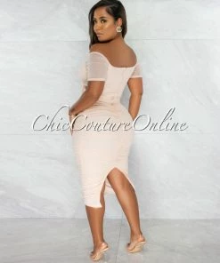 Chic Couture Online JUST IN Tenshi Blush Ruched Bodice Key-Hole Midi Dress