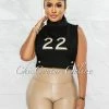 Vendor-unknown JUST IN Sandra Black #22 Turtle Neck Open Sides Crop Top