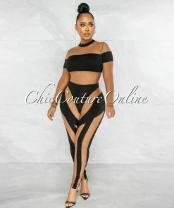 Vendor-unknown Donald Black Mocha Sheer Mesh Jumpsuit