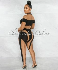 Vendor-unknown Donald Black Mocha Sheer Mesh Jumpsuit
