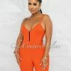 Vendor-unknown JUST IN Jerram Orange Ribbed Front Zipper Romper