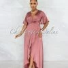 Vendor-unknown Jesimiel Mauve Drape Dramatic High-Low Slit Dress