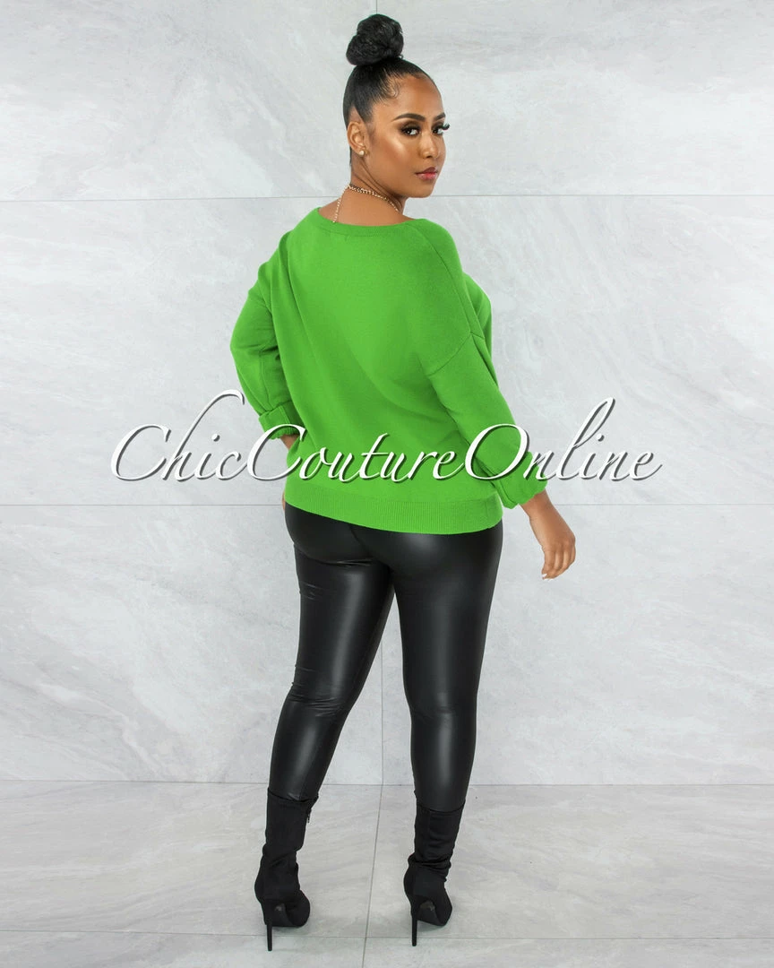 Vendor-unknown Lovely Green Gold White Graphic Knit Sweater JUST IN