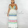 Chic Couture Online Maui Ivory Multi-Color Print Halter Maxi Dress