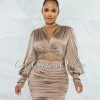 Vendor-unknown JUST IN Salvadora Mocha Satin Cut-Out Ruched Dress