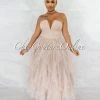 Vendor-unknown Odalys Nude Strapless Tulle Ruffle Bodysuit Dress