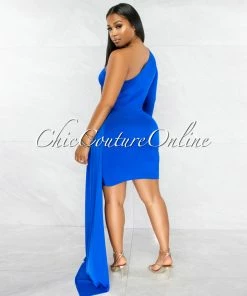 Vendor-unknown Cameo Royal Blue Single Sleeve Long Strap Accent Dress