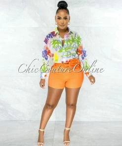 Chic Couture Online Kaleen Orange Fanny Pack Belted Shorts
