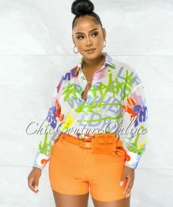 Chic Couture Online Kaleen Orange Fanny Pack Belted Shorts