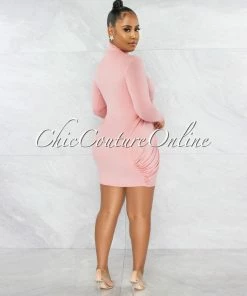 Vendor-unknown Tamira Blush Drape Long Sleeves Dress